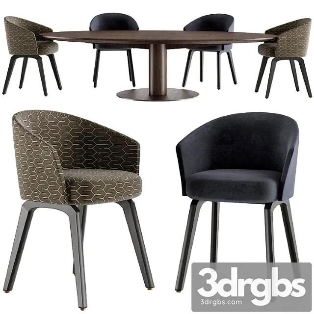 Minotti bellagio table and creed dining chair 2 3D Model Download