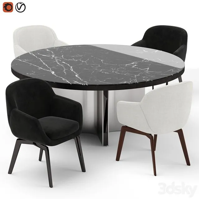 Minotti Belt Chair And Marvin Table 3D Model Minotti Belt Chair And Marvin Table 3D Model