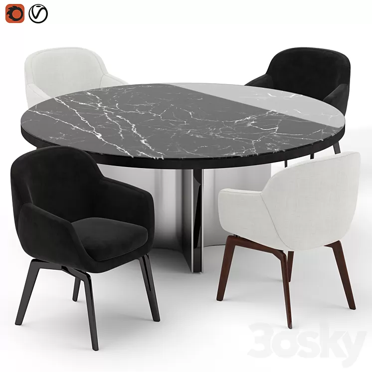 Minotti Belt chair and Marvin table 3D Model