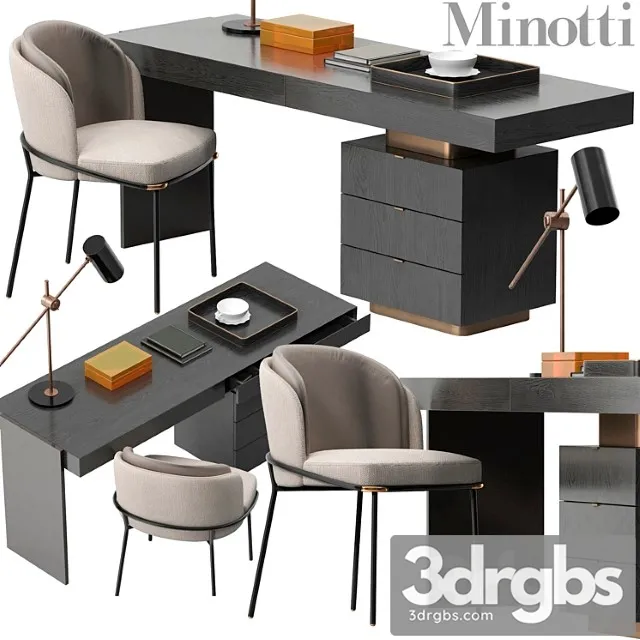 Minotti Carson Desk Set 3D Model Download