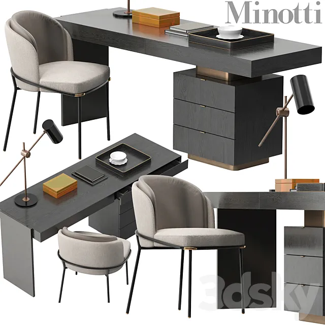 Minotti Carson desk set 3DModel Minotti Carson desk set 3DModel