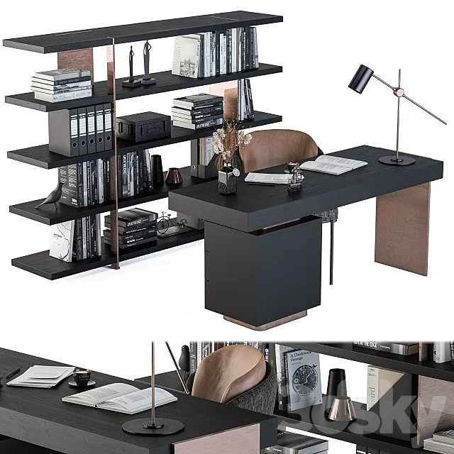 Minotti carson writing table with Rack 3D Model Minotti carson writing table with Rack 3D Model