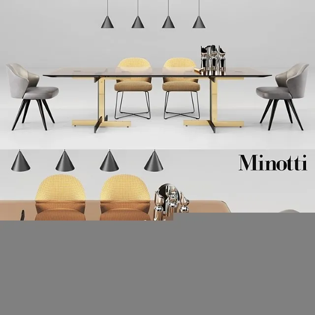Minotti Catlin Dining Table And Leslie Dining Chairs 1 3D Model Download