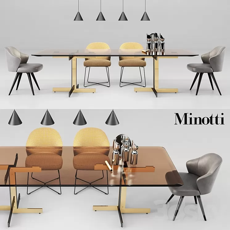 Minotti Catlin Dining Table and Leslie Dining Chairs 3D Model