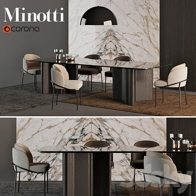 MINOTTI Chair “Fil Noir dinning” + Table “Luo dinning” 3D Model MINOTTI Chair “Fil Noir dinning” + Table “Luo dinning” 3D Model