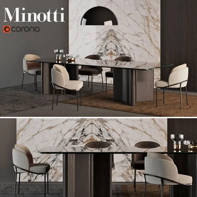 MINOTTI Chair Fil Noir dinning Table Luo dinning 3D Model MINOTTI Chair Fil Noir dinning Table Luo dinning 3D Model