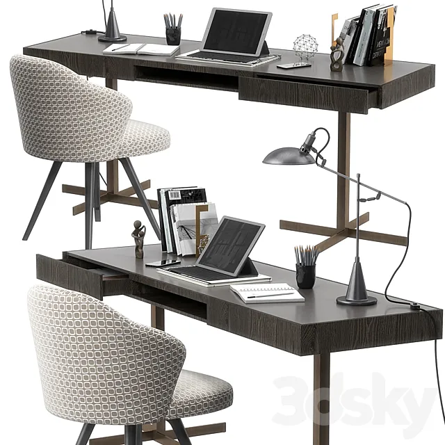 Minotti Close writing desk set 3D Model