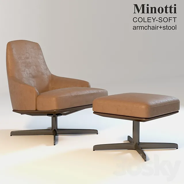 Minotti COLEY-SOFT Armchair + stool 3D Model Minotti COLEY-SOFT Armchair + stool 3D Model