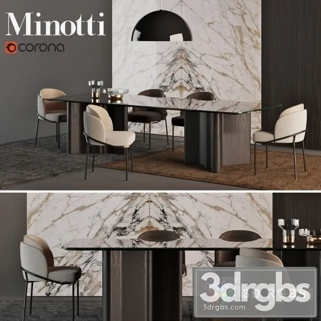Minotti Coll Table and Chair 3D Model Download