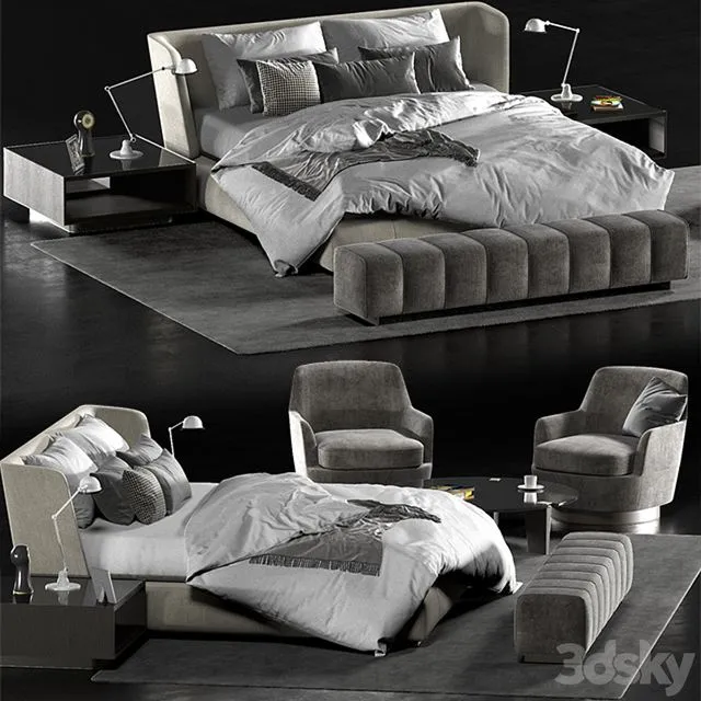 Minotti creed bed Minotti Jacques chair 3D Model Minotti creed bed Minotti Jacques chair 3D Model