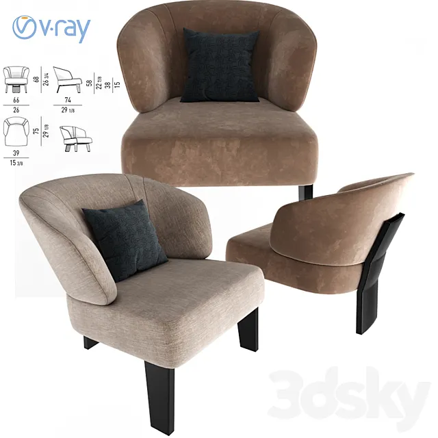 Minotti Creed Small Armchair 3D Model Minotti Creed Small Armchair 3D Model