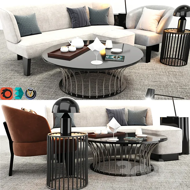 Minotti Creed Sofa And Armchair Set 3D Model Minotti Creed Sofa And Armchair Set 3D Model