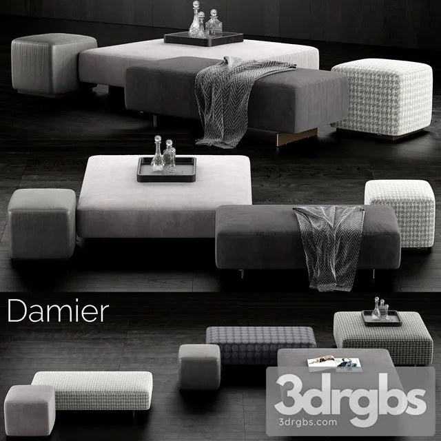 Minotti Damier Ottomans 01 3D Model Download