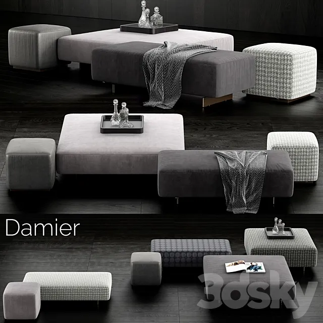 Minotti Damier Ottomans 3D Model Minotti Damier Ottomans 3D Model