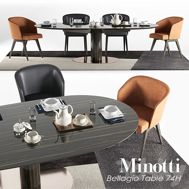 Minotti Dining Bellagio set 2 74H 3D Model