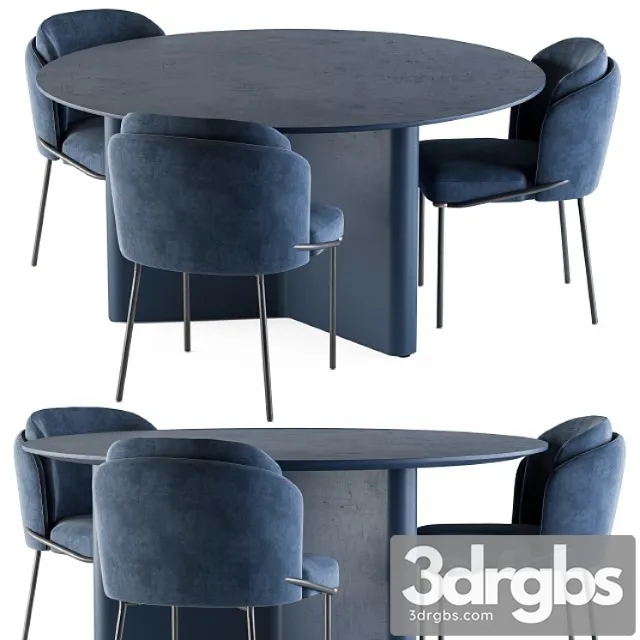 Minotti Dinning Round Lou Table Blue Set 3D Model Download