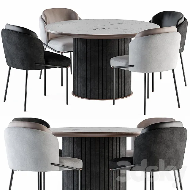 Minotti Dinning-Round Table and Chair 3D Model Minotti Dinning-Round Table and Chair 3D Model