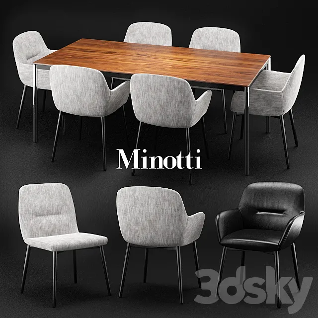 Minotti Flavin chair & Jorn table 3DModel
