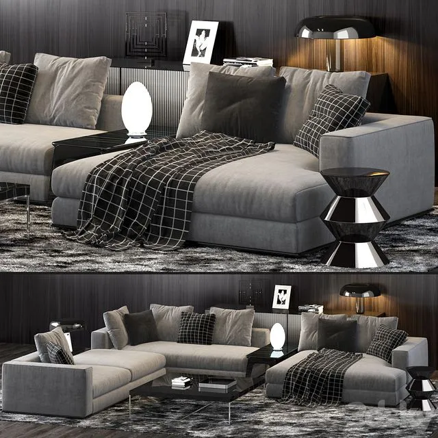 Minotti Hamilton Sofa with tables and decor 3D Model Minotti Hamilton Sofa with tables and decor 3D Model
