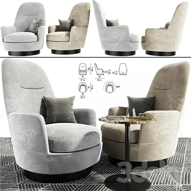 Minotti Jacques Arm chair With Table 3D Model Minotti Jacques Arm chair With Table 3D Model