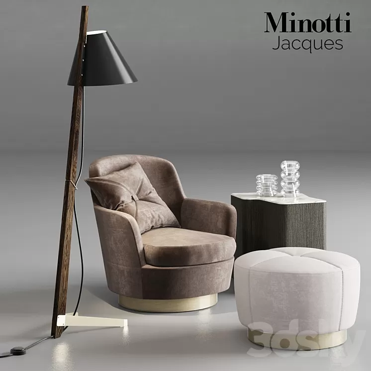Minotti Jacques Armchair and Pouf 3D Model Minotti Jacques Armchair and Pouf 3D Model