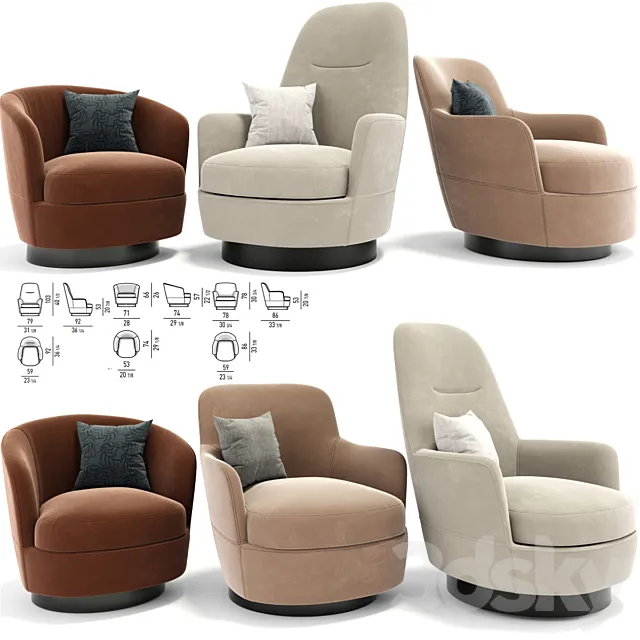 Minotti Jacques Armchair Set 3D Model Minotti Jacques Armchair Set 3D Model