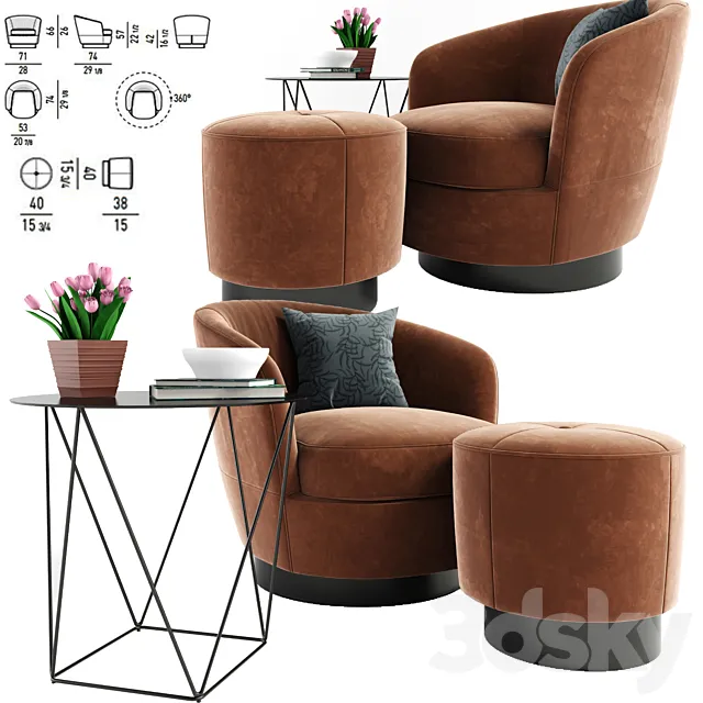 Minotti Jacques Armchair With Table 3D Model Minotti Jacques Armchair With Table 3D Model