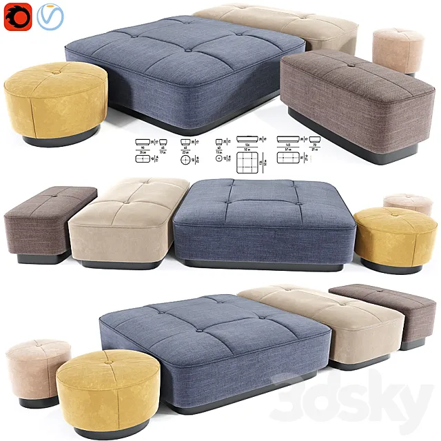 Minotti Jacques Poufs Set 02 3DModel Minotti Jacques Poufs Set 02 3DModel
