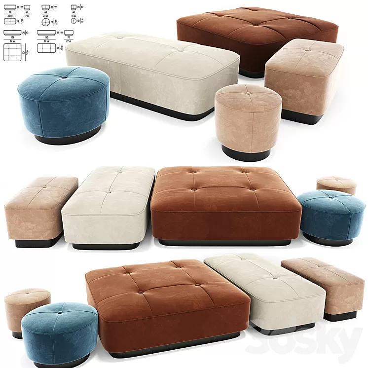 Minotti Jacques Poufs Set 3D Model Minotti Jacques Poufs Set 3D Model