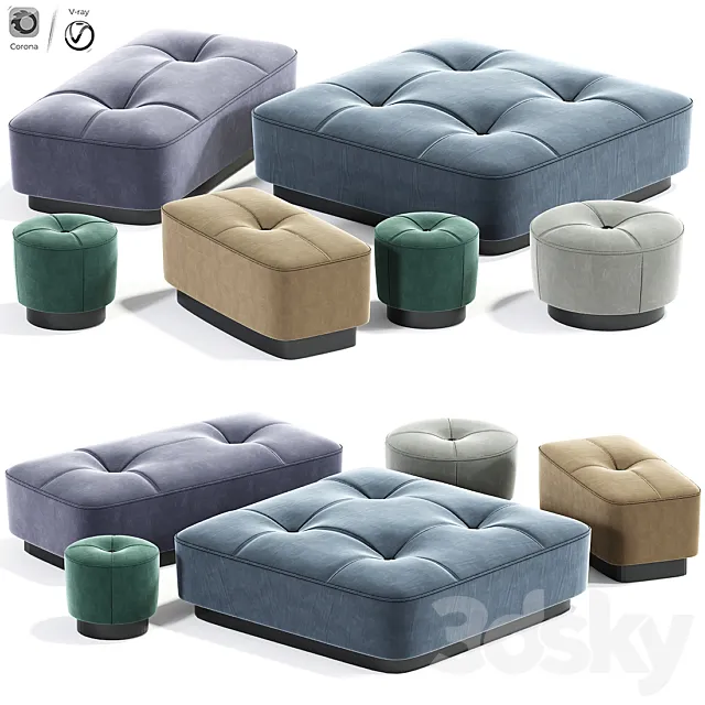 Minotti jacques poufs set 3DModel Minotti jacques poufs set 3DModel