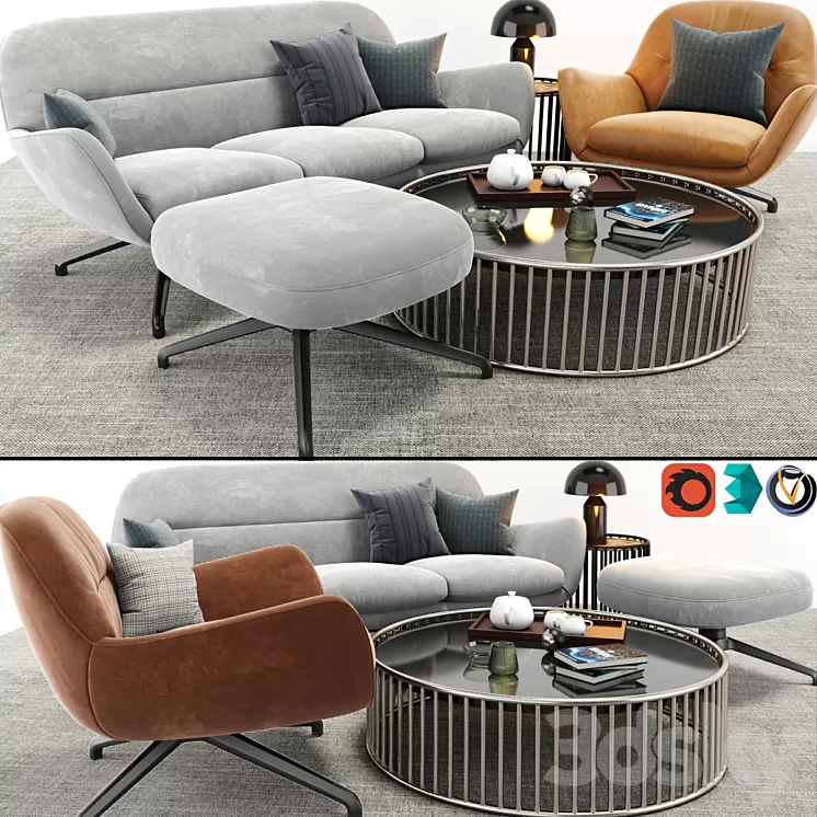 Minotti Jensen Arm Chair And Sofa Set 3D Model