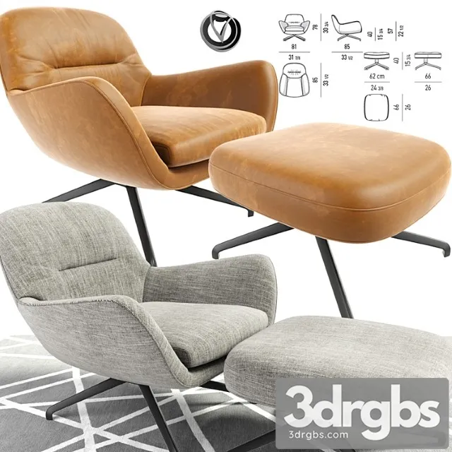 Minotti jensen arm chair with pouf and carpet 3D Model Download Minotti jensen arm chair with pouf and carpet 3D Model Download