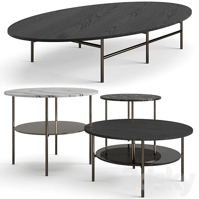 Minotti Lelong23 coffee tables set 3D Model Minotti Lelong23 coffee tables set 3D Model