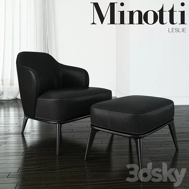 Minotti – Leslie armchair with ottoman leather 3D Model