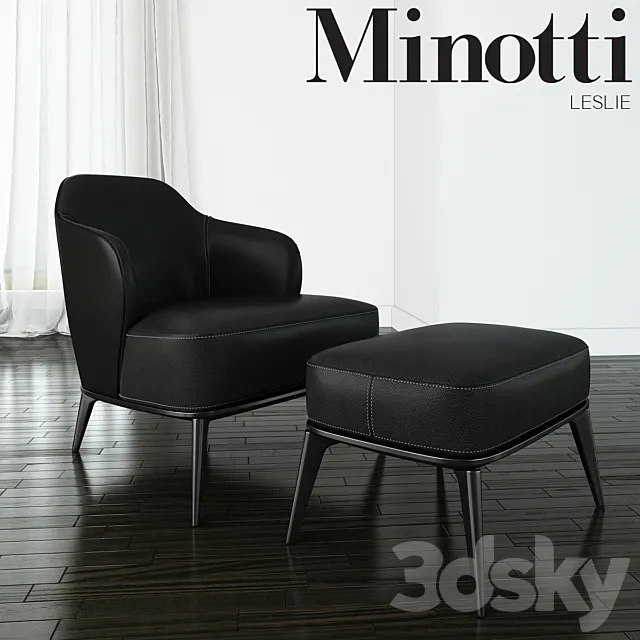 Minotti – Leslie armchair with ottoman leather 3DModel