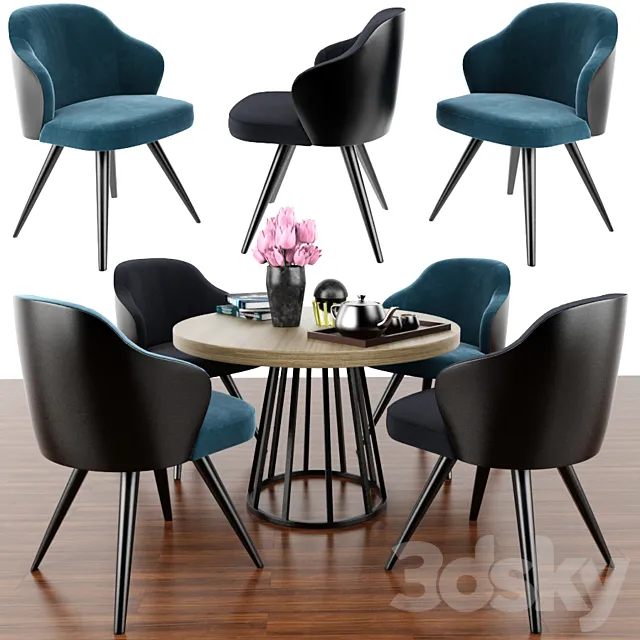 Minotti leslie dining steel Swivel Dining Set & Parquet 3D Model
