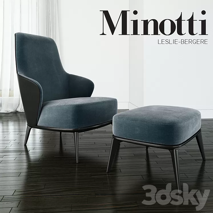 Minotti – Leslie long backrest armchair ottoman leather 3D Model