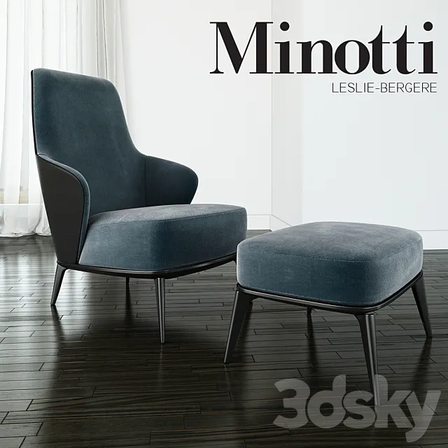 Minotti – Leslie long backrest armchair ottoman leather 3DModel