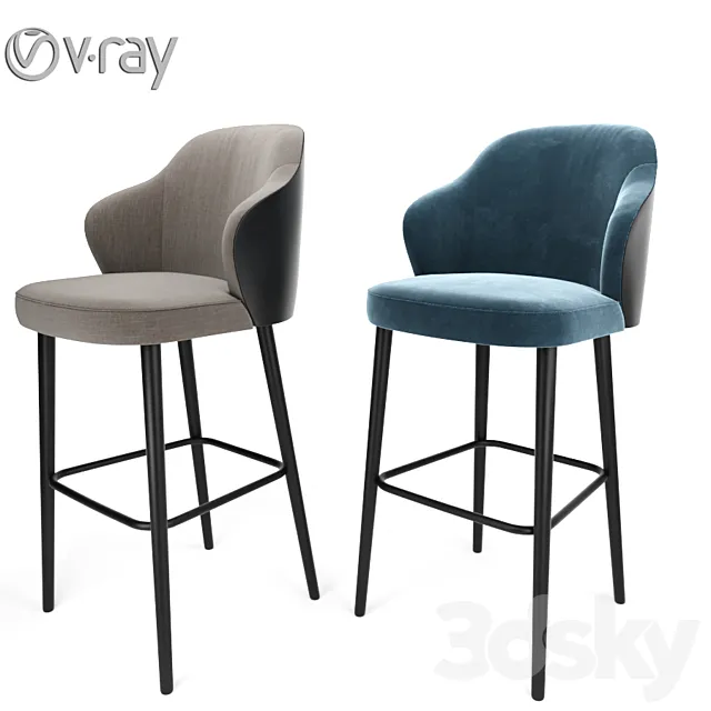 Minotti Leslie Steel Bar Stool 3D Model