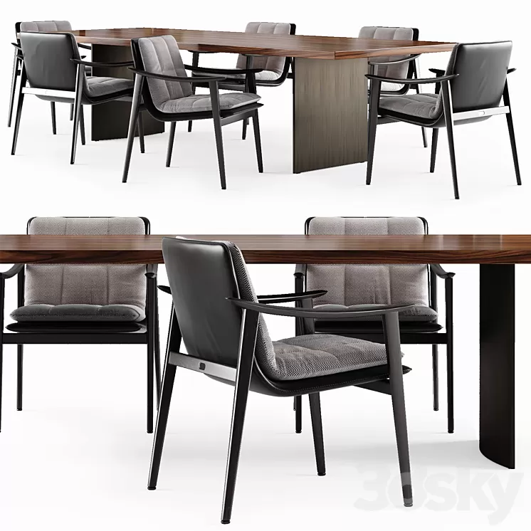 Minotti LINHA table and FYNN SADDLE HIDE Chair 3D Model Free Download