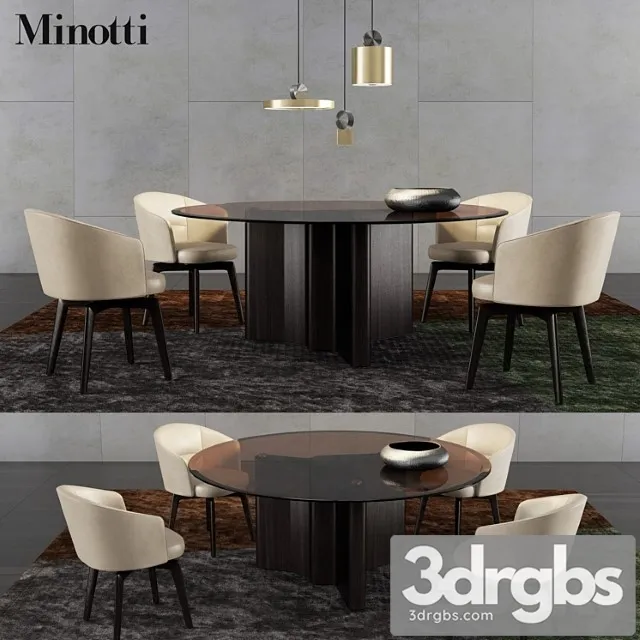 Minotti lou dining table and amelie dining chair 2 3D Model Download