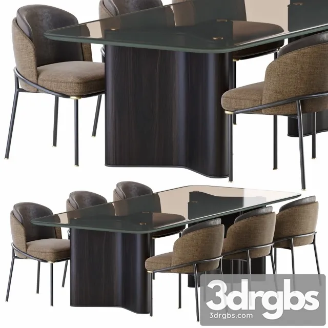 Minotti Lou Dining Table Chair Fil Noir 3D Model Download