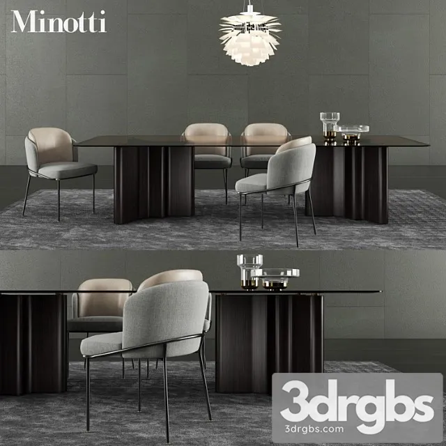 Minotti lou dining table & fil noir dining chair 2 3D Model Download
