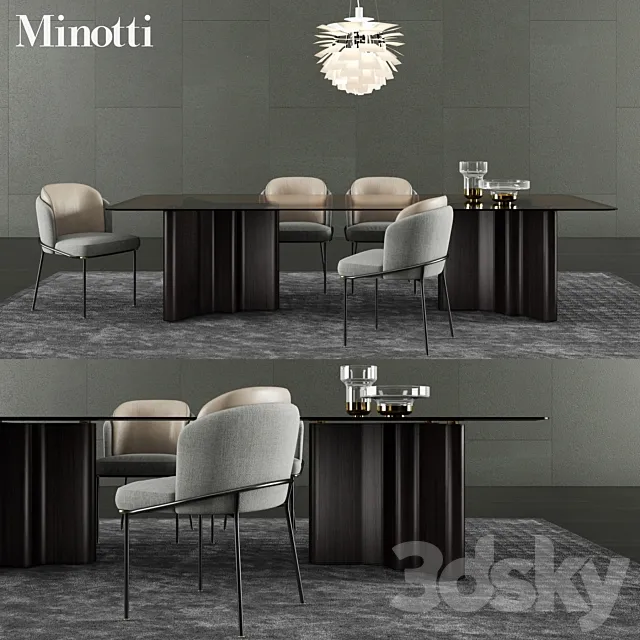 Minotti Lou Dining Table & Fil Noir Dining Chair 3DModel