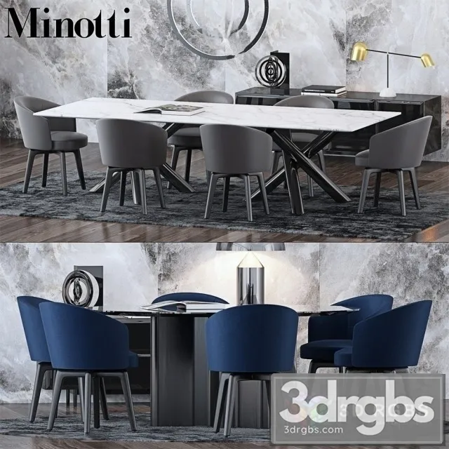 Minotti Modern Dining Set 3 3D Model Download