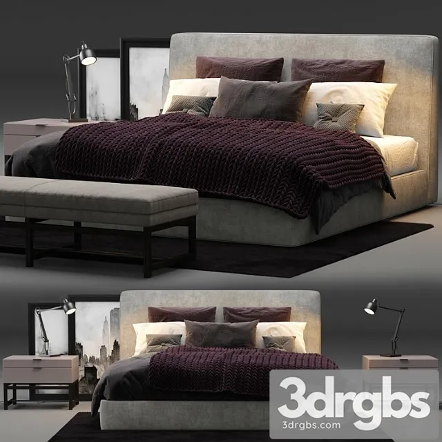 Minotti powell 121 bed 2 3D Model Download