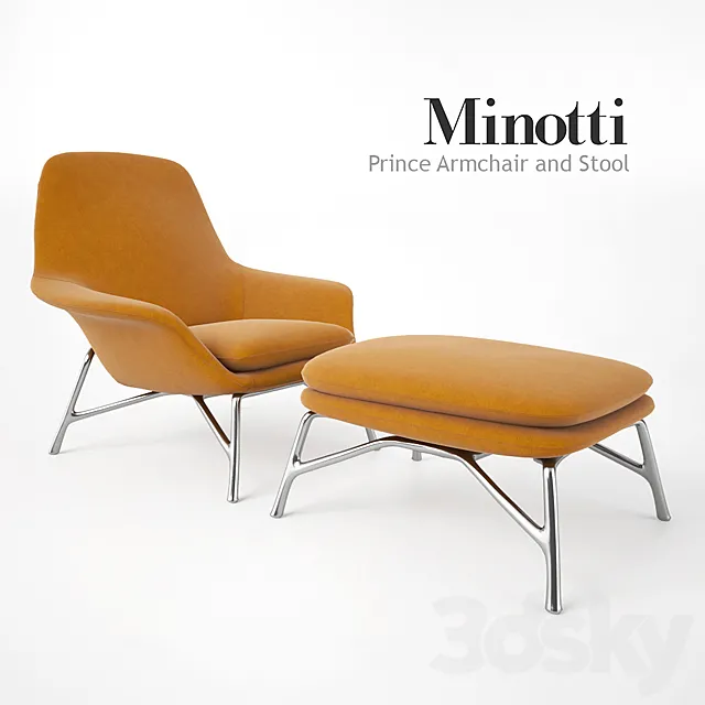 Minotti Prince Armchair and Stool 3D Model