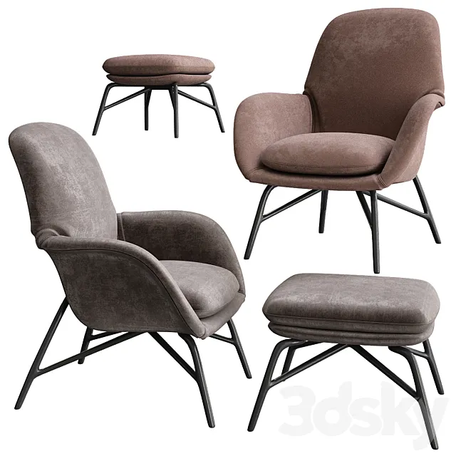 Minotti Prince Armchair & Ottoman 3D Model