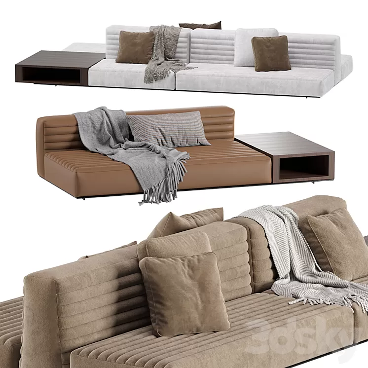 Minotti Roger Modular Sofa 2 Version / Leather & Velvet 3D Model Minotti Roger Modular Sofa 2 Version / Leather & Velvet 3D Model