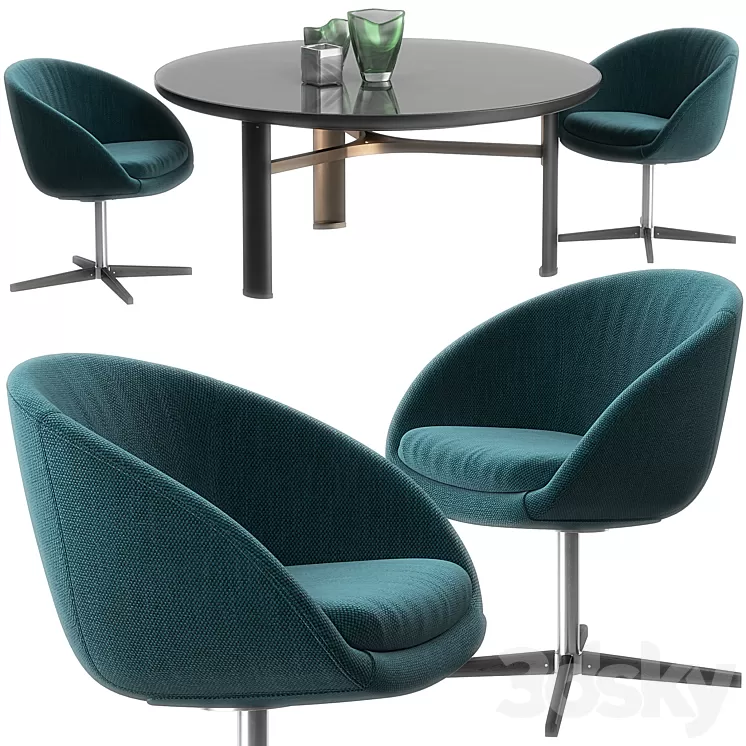 Minotti Russel swivel chair set 3D Model Minotti Russel swivel chair set 3D Model